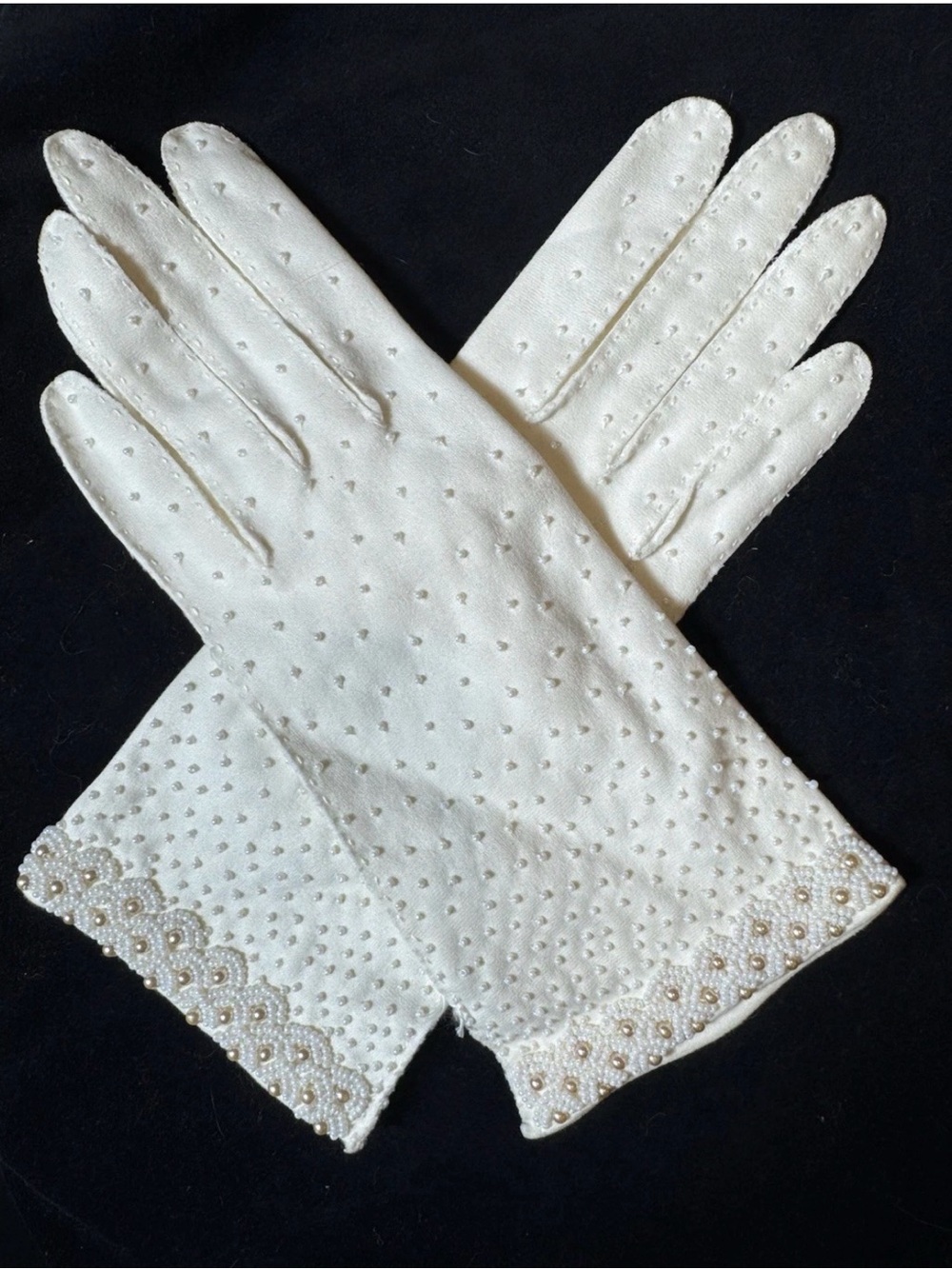 Bridal Gloves Vintage 1950s Ivory Beaded Wedding NEW Size 7